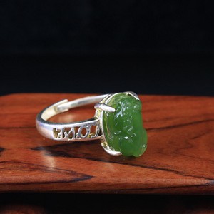 传家和田玉碧玉貔貅戒指指环玉佩雕件真品天然